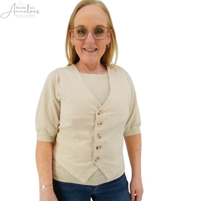 S Red Button Gilet cotton linnen Pearl